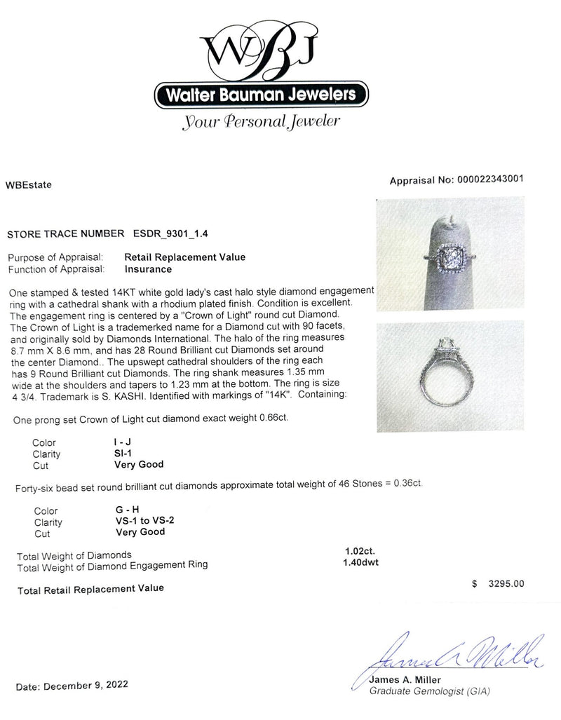 Estate 14K W Gold 1.02ctw G-J/VS1-SI1 Diamond Engagement Ring - Walter Bauman Jewelers