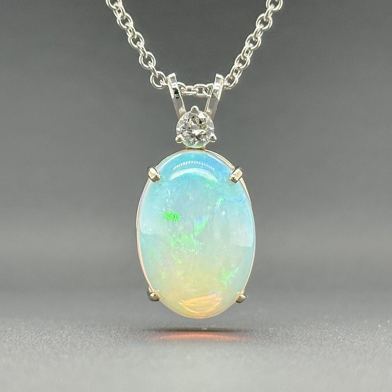 Estate 14K W Gold 10.96ct Opal & 0.33ct I/SI1 Diamond Pendant - Walter Bauman Jewelers