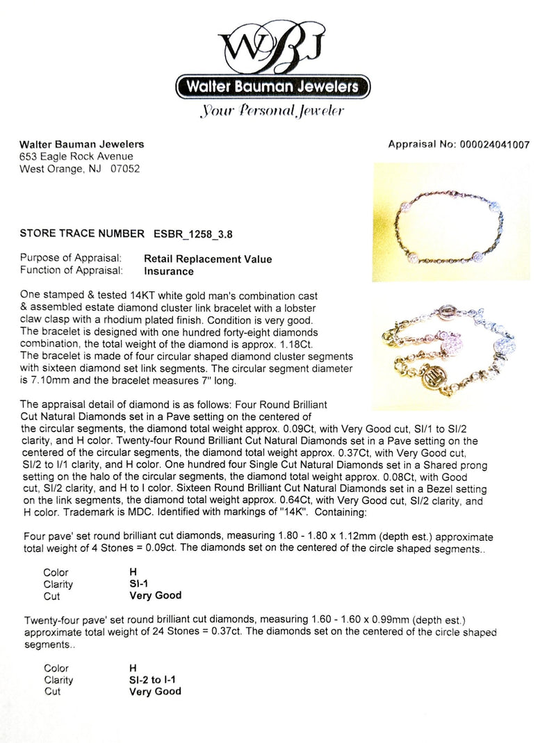 Estate 14K W Gold 1.18ctw H-I/SI1-2 Diamond Cluster Bracelet - Walter Bauman Jewelers