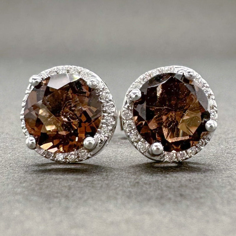 Estate 14K W Gold 1.38ctw Smoky Quartz & 0.26ctw H-I/SI1-2 Diamond Stud Earrings - Walter Bauman Jewelers