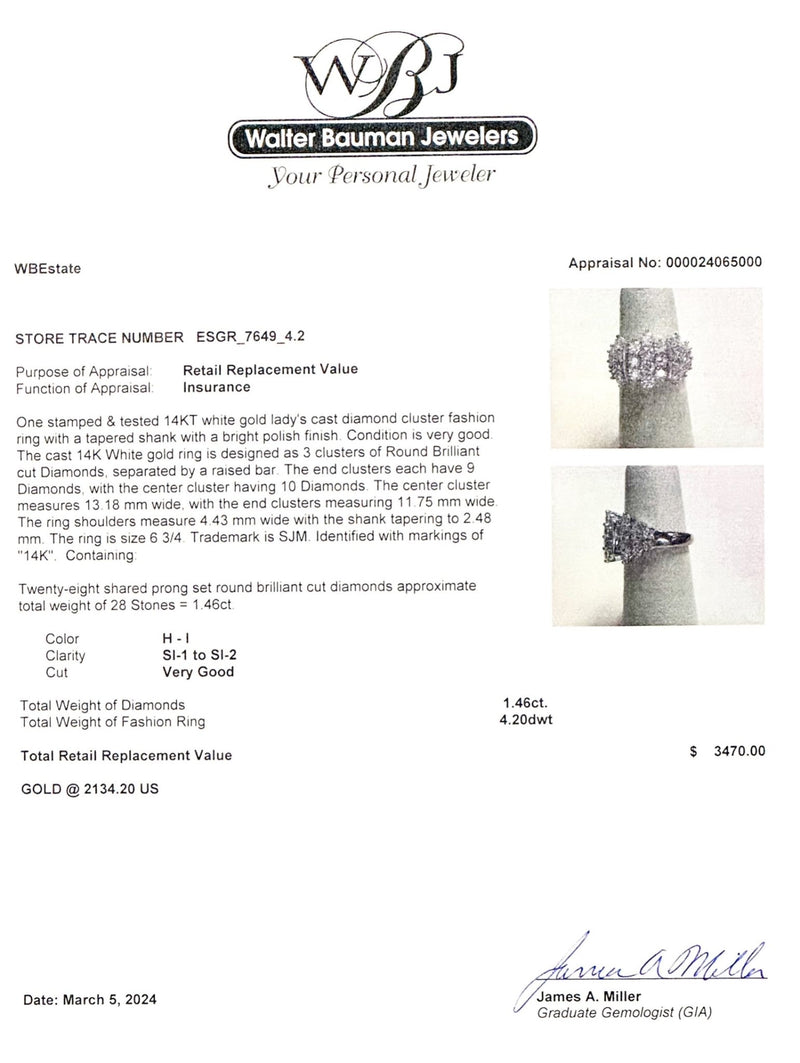 Estate 14K W Gold 1.46ctw H-I/SI1-2 Diamond Ring - Walter Bauman Jewelers