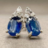 Estate 14K W Gold 1.70cttw Lab-Created Sapphires & 0.09cttw H-I/SI1-2 Diamond Stud Earrings - Walter Bauman Jewelers