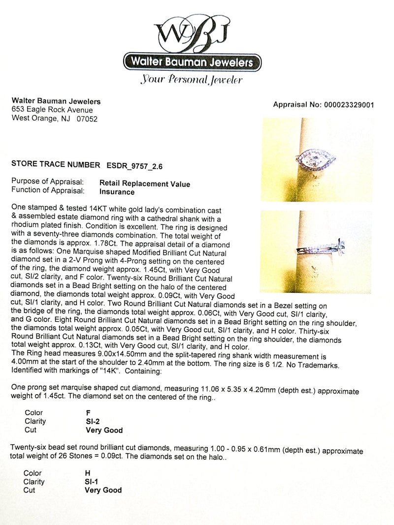 Estate 14K W Gold 1.78cttw F-H/SI1-2 Diamond Ring - Walter Bauman Jewelers