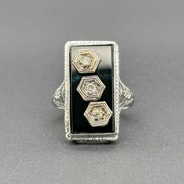 Estate 14K W Gold 2.27ct Onyx & 0.09cttw K/SI2 Diamond Ring - Walter Bauman Jewelers