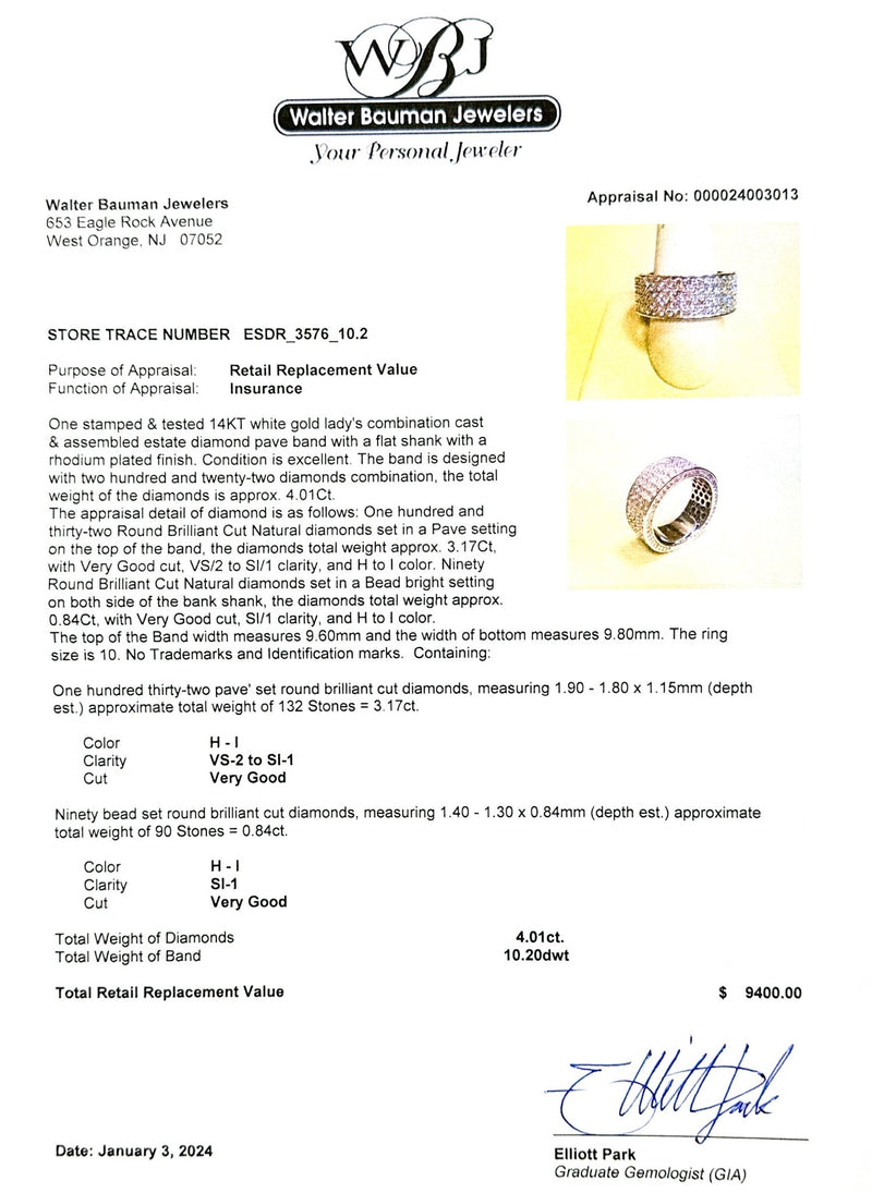 Estate 14K W Gold 4.01cttw H-I/VS2-SI1 Diamond Band - Walter Bauman Jewelers