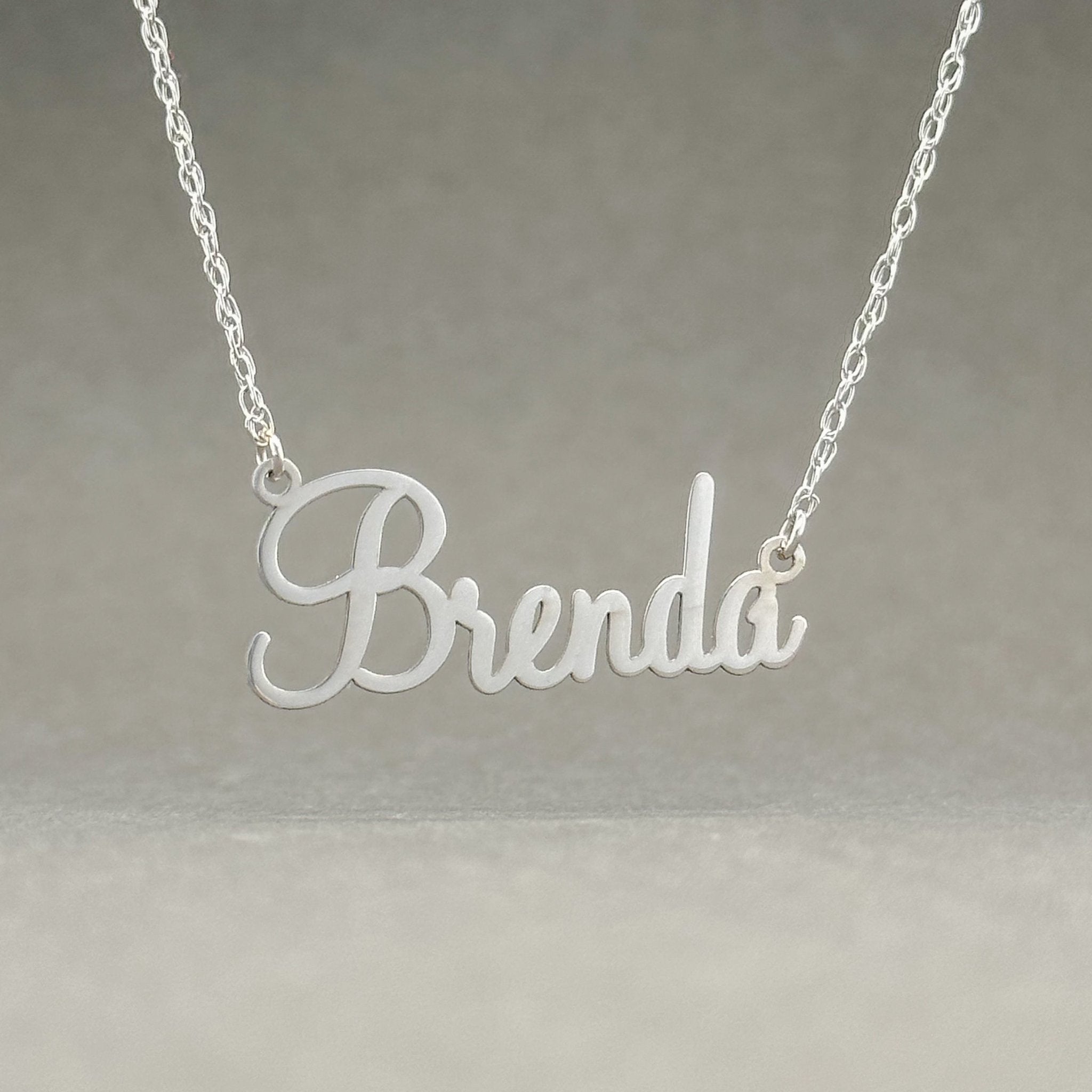 Estate 14K W Gold Cursive Brenda Name Necklace Walter Bauman Jewelers