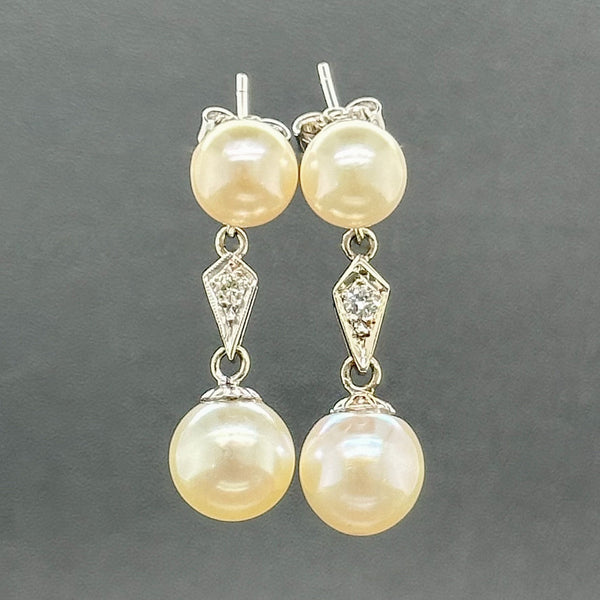 Estate 14K W Gold Pearl & 0.11cttw G/SI2 Diamond Drop Earrings - Walter Bauman Jewelers