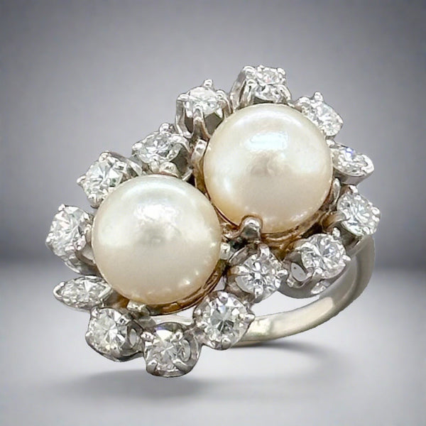 Estate 14K W Gold Pearl & 0.81ctw G-H/VS-SI1 Diamond Cocktail Ring - Walter Bauman Jewelers