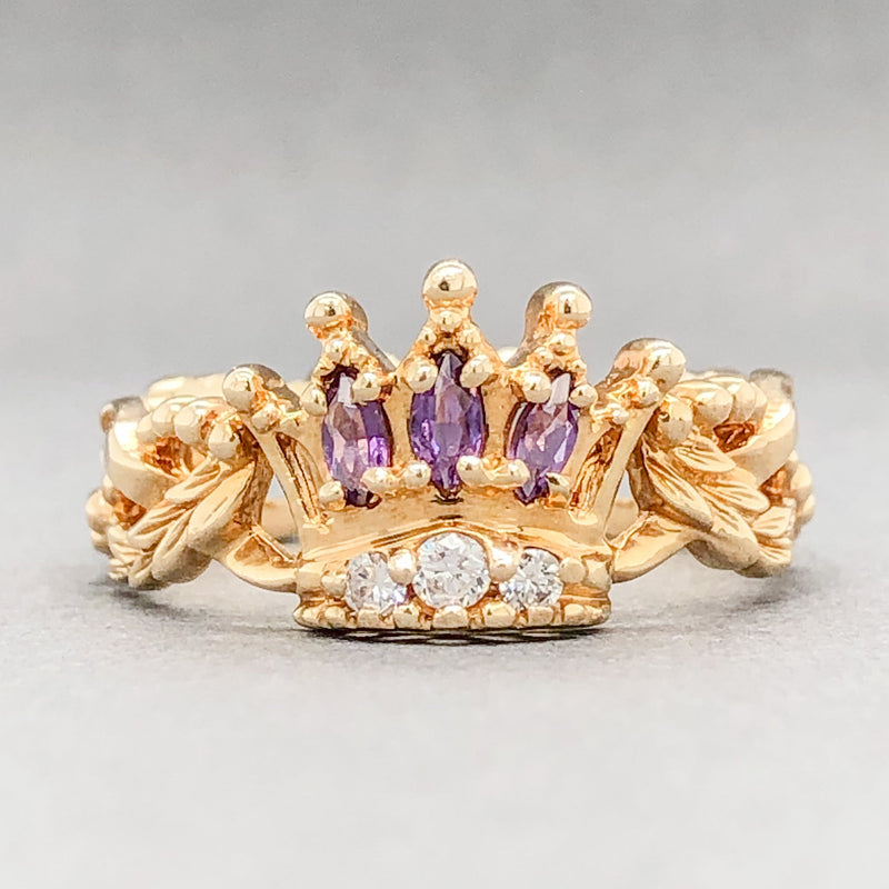 Estate 14K Y Gold 0.15cttw Amethyst & 0.12cttw H-I/Si1 Diamond Crown Ring - Walter Bauman Jewelers
