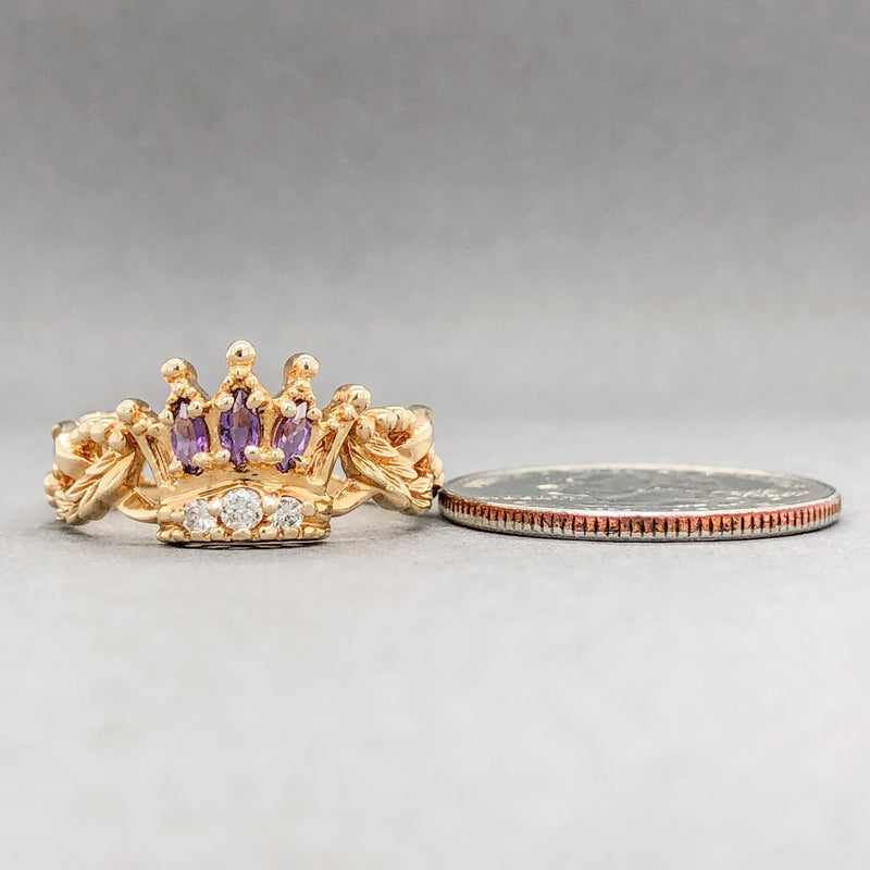 Estate 14K Y Gold 0.15cttw Amethyst & 0.12cttw H-I/Si1 Diamond Crown Ring - Walter Bauman Jewelers