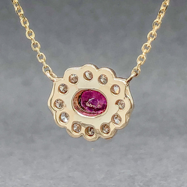 Estate 14K Y Gold 0.32ct Ruby & 0.30cttw G-H/SI1 Diamond Halo Necklace - Walter Bauman Jewelers