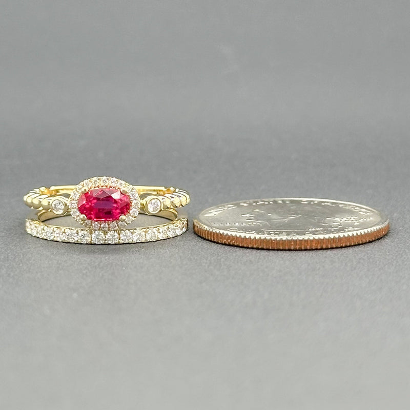 Estate 14K Y Gold 0.33ct Ruby & 0.45cttw H/SI1-2 Diamond Double Row Ring - Walter Bauman Jewelers