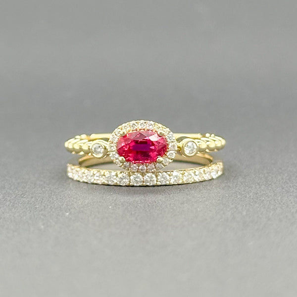 Estate 14K Y Gold 0.33ct Ruby & 0.45cttw H/SI1-2 Diamond Double Row Ring - Walter Bauman Jewelers