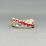 Estate 14K Y Gold 0.39cttw Ruby & 0.15cttw H-I/SI1-2 Diamond Crossover Ring - Walter Bauman Jewelers