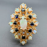 Estate 14K Y Gold 0.66cttw Opal & 0.32cttw Sapphire Bamboo Cocktail Ring - Walter Bauman Jewelers