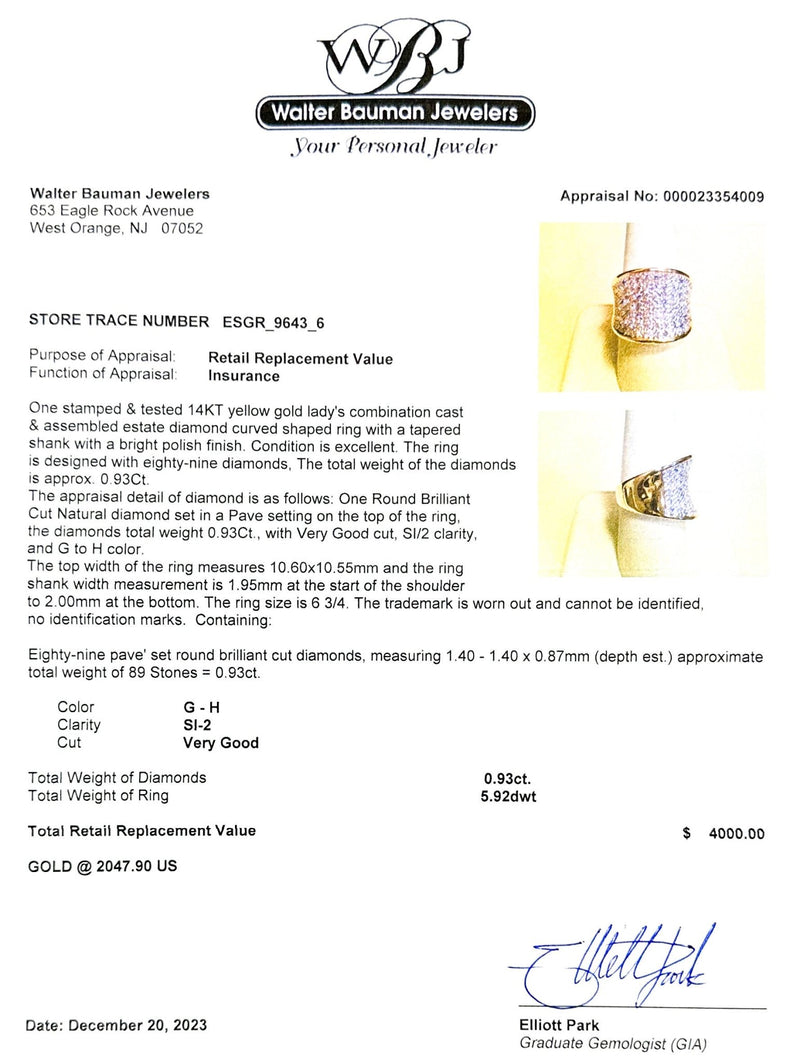 Estate 14K Y Gold 0.93cttw G-H/SI2 Diamond Wide Ring - Walter Bauman Jewelers