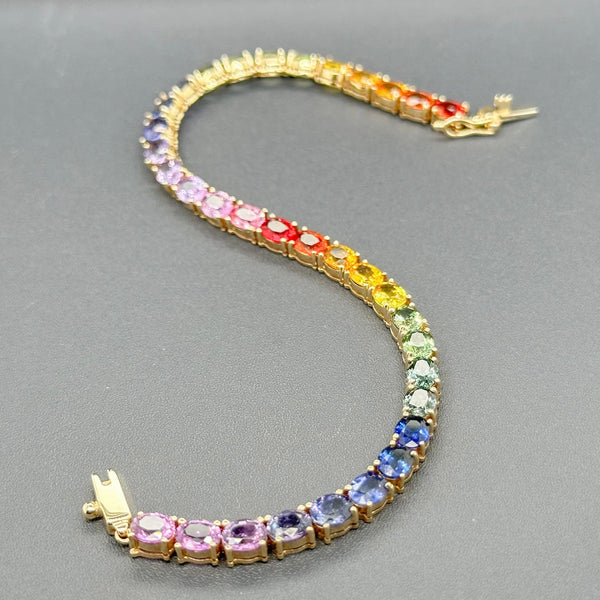 Estate 14K Y Gold 14.96cttw Multicolor Lab-Created Sapphire Bracelet - Walter Bauman Jewelers