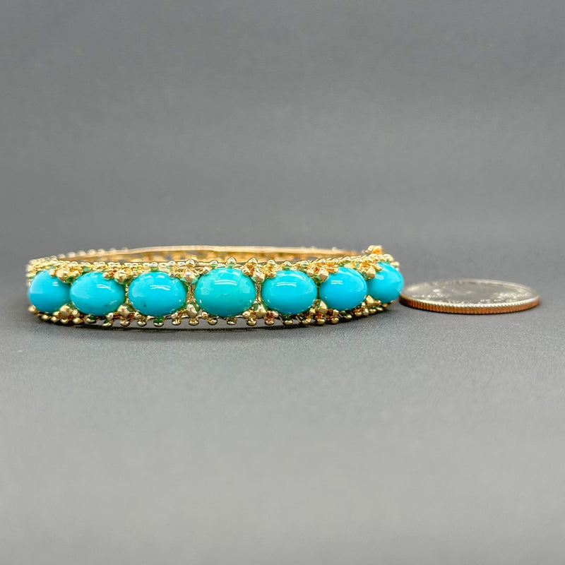 Estate 14K Y Gold 15.26cttw Turquoise Bangle Bracelet - Walter Bauman Jewelers