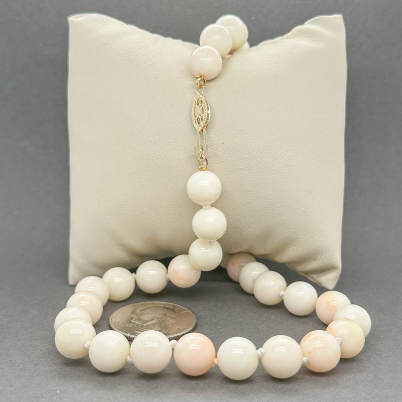 Estate 14K Y Gold 179.28ctw Angel Skin Coral 9.7-9.9mm 16" Beaded Necklace b - Walter Bauman Jewelers