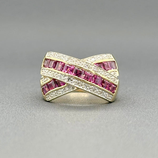 Estate 14K Y Gold 1.95cttw Garnet & 0.10cttw H/SI1-2 Diamond Ring - Walter Bauman Jewelers