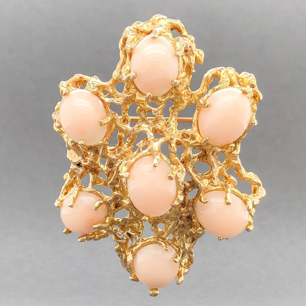 Estate 14K Y Gold 20.23cttw Angel Skin Coral Brooch - Walter Bauman Jewelers