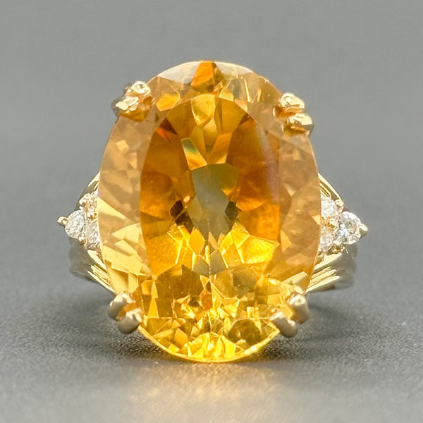 Estate 14K Y Gold 22.93ct Citrine & 0.22cttw G-H/SI1 Diamond Cocktail Ring - Walter Bauman Jewelers