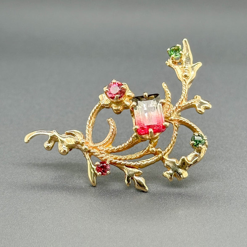 Estate 14K Y Gold 2.36cttw Multicolor Tourmaline Filigree Pin - Walter Bauman Jewelers