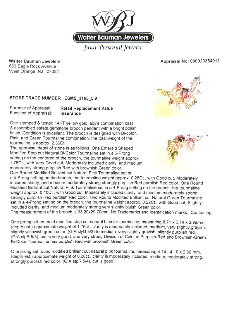 Estate 14K Y Gold 2.36cttw Multicolor Tourmaline Filigree Pin - Walter Bauman Jewelers