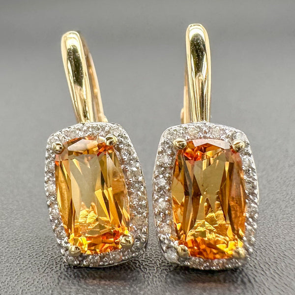 Estate 14K Y Gold 2.38cttw Citrine & 0.08cttw H-I/SI1 Diamond Drop Earrings - Walter Bauman Jewelers
