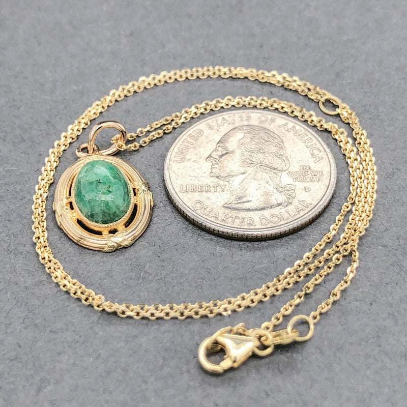 Estate 14K Y Gold 2.51ct Emerald Cabochon Pendant - Walter Bauman Jewelers