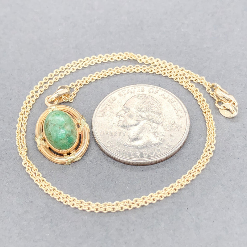 Estate 14K Y Gold 3.04ct Emerald Cabochon Pendant - Walter Bauman Jewelers