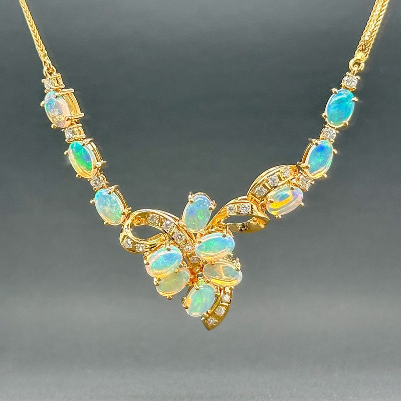 Estate 14K Y Gold 3.36cttw White Opal & 0.37cttw G/SI1-2 Diamond Necklace - Walter Bauman Jewelers