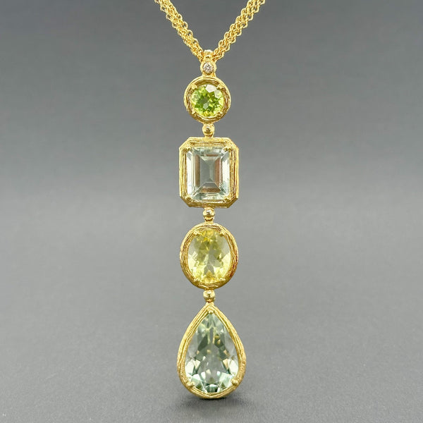 Estate 14K Y Gold 4.25cttq Quartz, 0.77ct Peridot, & 0.01ct H/SI1 Diamond Pendant - Walter Bauman Jewelers