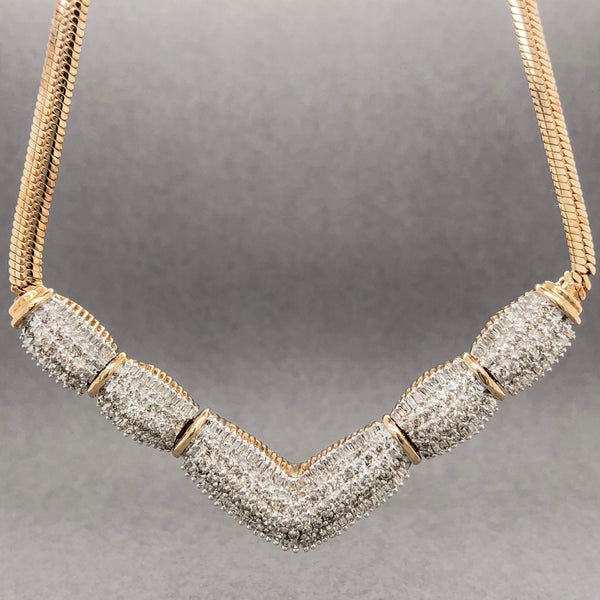 Estate 14K Y Gold 5.54cttw H-J/SI1-2 Diamond V Collar Necklace - Walter Bauman Jewelers