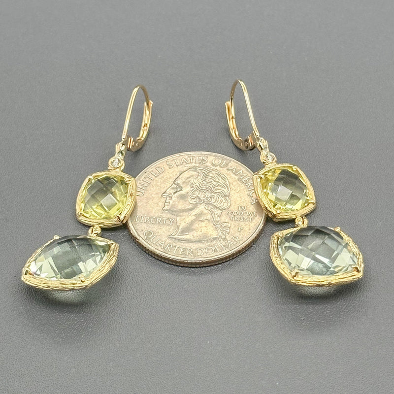 Estate 14K Y Gold 5.80cttw Green Quartz & 0.04cttw H/SI1-2 Diamond Earrings - Walter Bauman Jewelers
