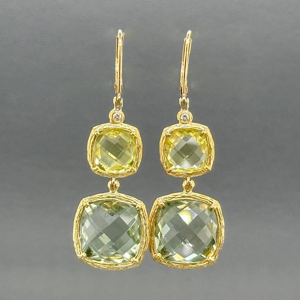 Estate 14K Y Gold 5.80cttw Green Quartz & 0.04cttw H/SI1-2 Diamond Earrings - Walter Bauman Jewelers