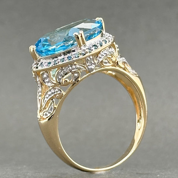 Estate 14K Y Gold 6.29ctw Blue Topaz 0.16ctw Fancy Blue/VS2 Diamonds 0.02ctw H-I/SI1 Diamond Cocktail Ring - Walter Bauman Jewelers