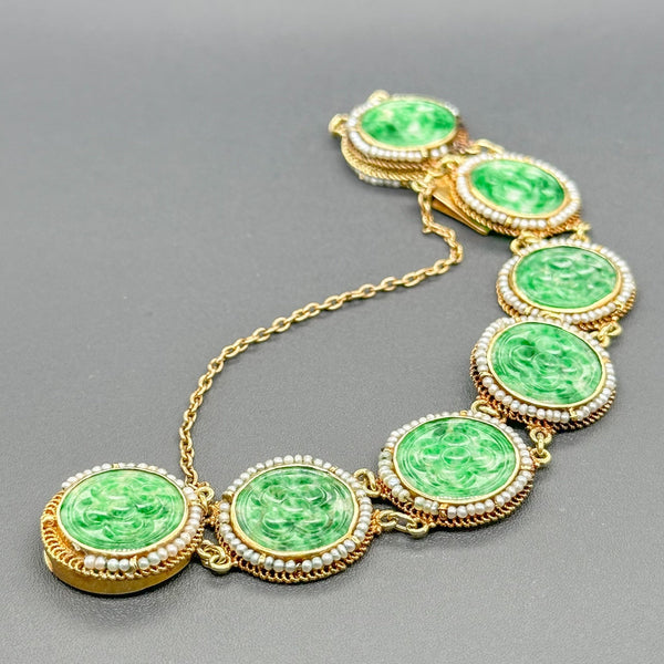 Estate 14K Y Gold 6.75cttw Jade & Seed Pearl Bracelet - Walter Bauman Jewelers