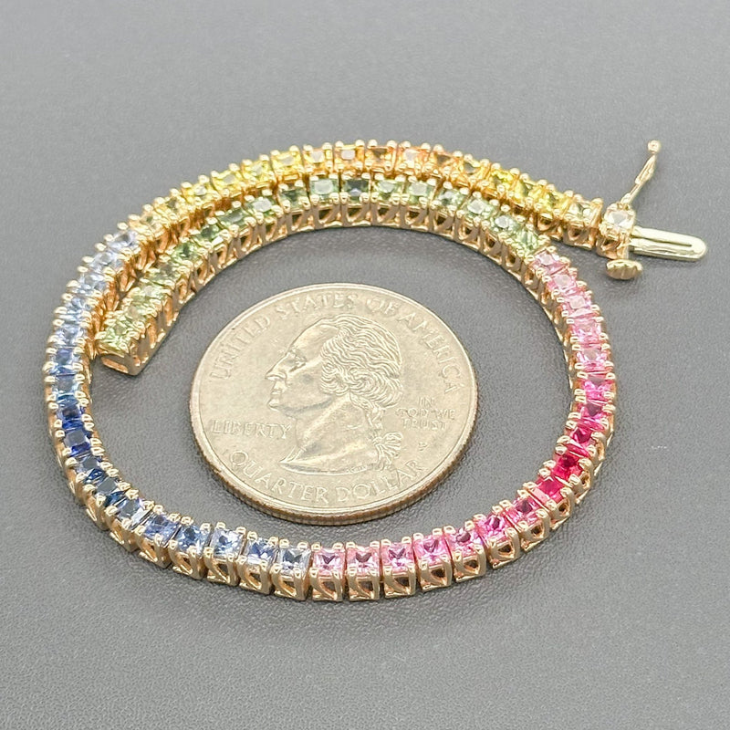 Estate 14K Y Gold 6.80cttw Multicolor Sapphire Tennis Bracelet - Walter Bauman Jewelers