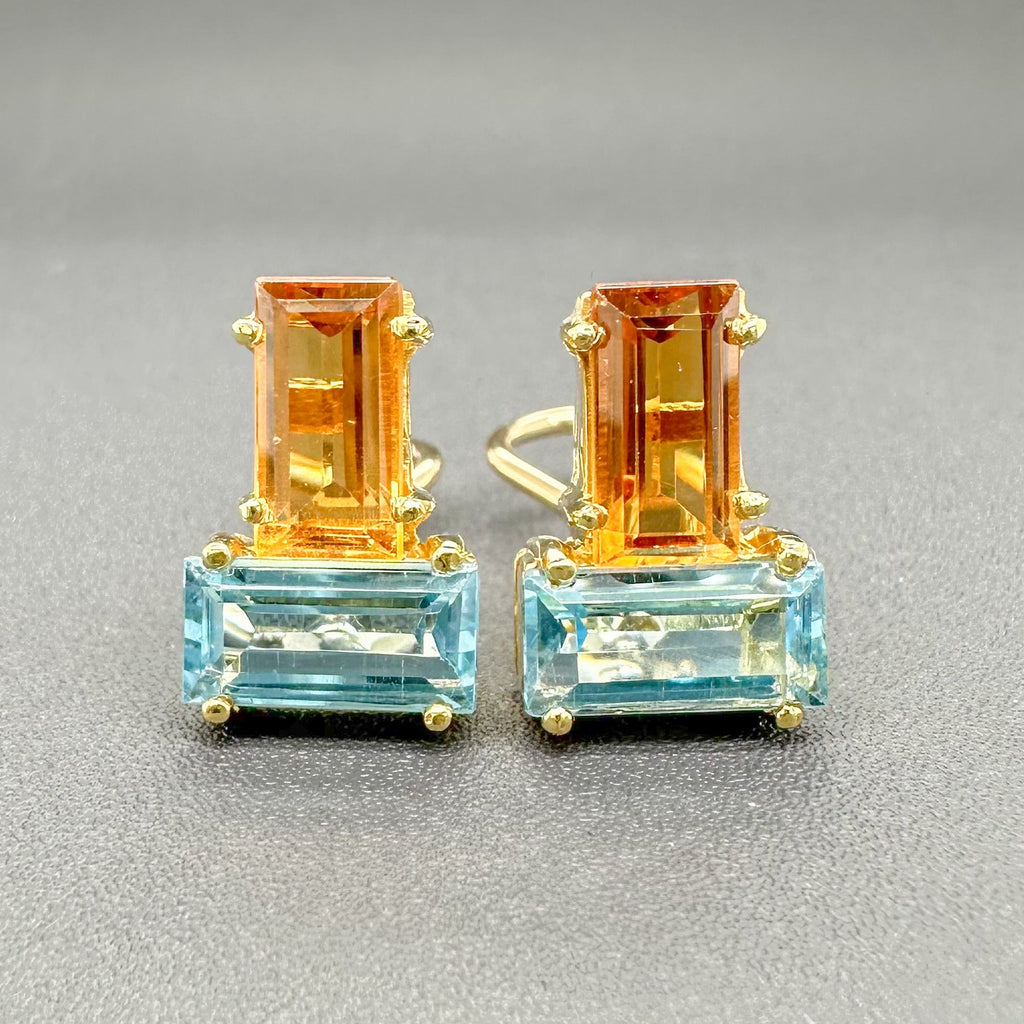 14K Yellow Gold Blue Topaz and Diamond Chip Earrings 2 ct. tw. selling