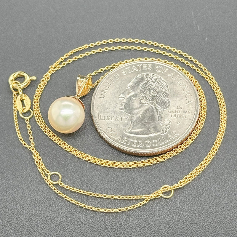 Estate 14K Y Gold 8.1mm Akoya Pearl Pendant - Walter Bauman Jewelers