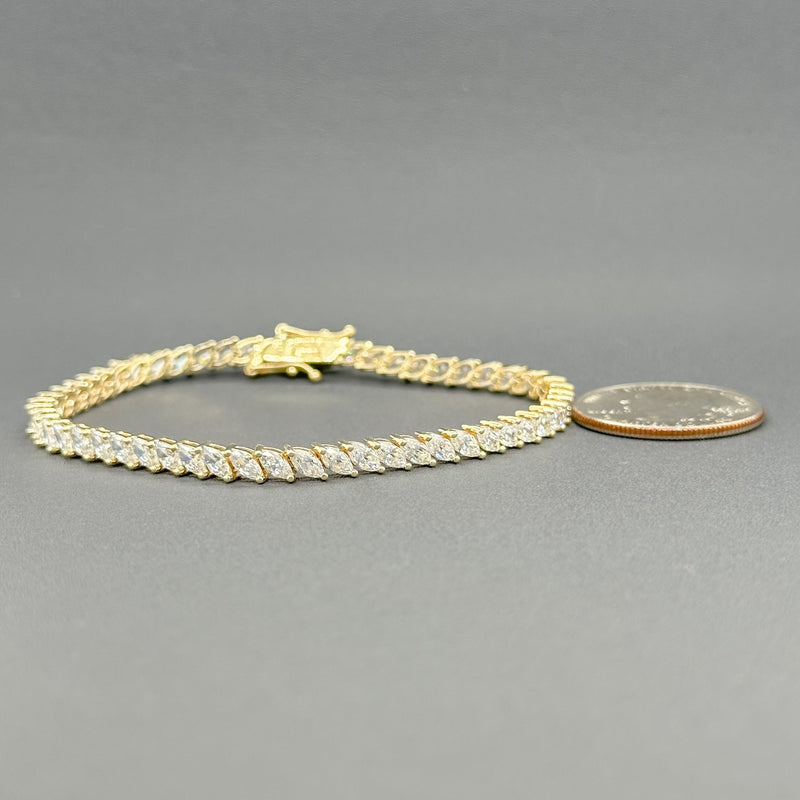 Estate 14K Y Gold 9.90cttw CZ Marquise Tennis Bracelet - Walter Bauman Jewelers