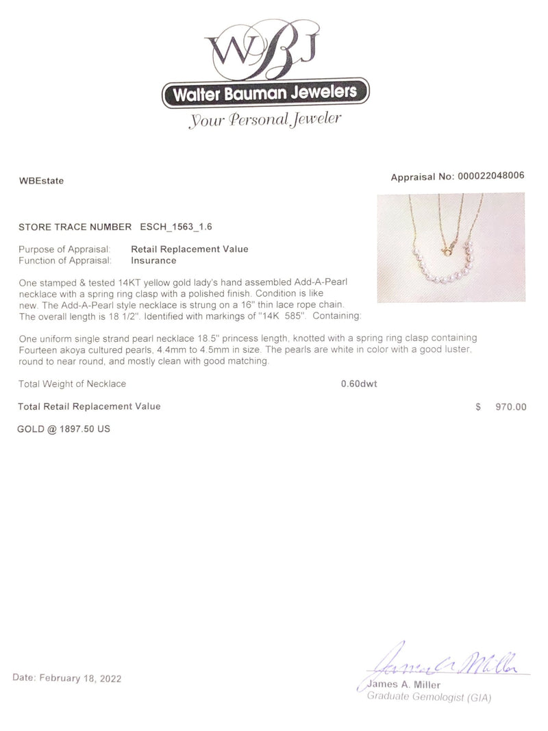 Estate 14K Y Gold Add A Pearl Necklace - Walter Bauman Jewelers