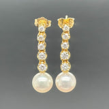 Estate 14K Y Gold Pearl & 0.65cttw G-H/SI1 Diamond Drop Earrings - Walter Bauman Jewelers