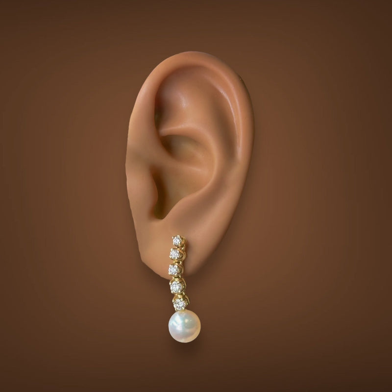 Estate 14K Y Gold Pearl & 0.65cttw G-H/SI1 Diamond Drop Earrings - Walter Bauman Jewelers
