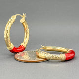 Estate 14K Y Gold Red Enamel Hoop Earrings - Walter Bauman Jewelers