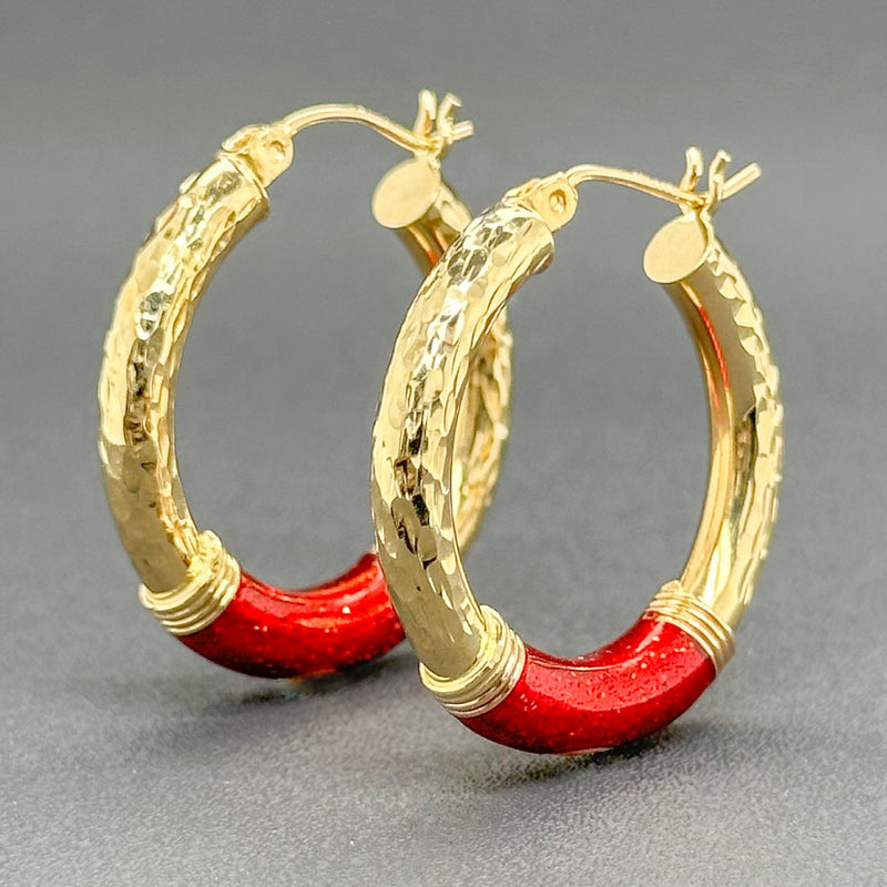 Estate 14K Y Gold Red Enamel Hoop Earrings - Walter Bauman Jewelers
