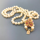 Estate 14k YG 0.28cttw Ruby Flower 6mm Double Strand Pearl Necklace - Walter Bauman Jewelers
