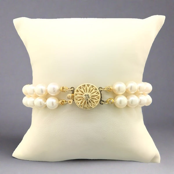 Estate 14k YG Double Strand Pearl Bracelet with Fancy Clasp - Walter Bauman Jewelers