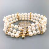 Estate 14k YG Triple Strand 5.5-6mm Cultured Pearl Bracelet w/ Diamonds - Walter Bauman Jewelers